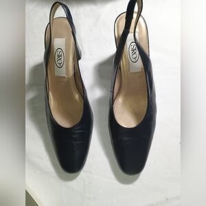 Vintage SRO Navy Blue Sling Back Heels Size 9N Leather Pocono